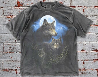 Retro Oversized Wolf Moon Comfort Colors Tee, Retro Washed Nature Shirt