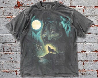 Vintage Wolf Moon Comfort Colors Tee - Retro Graphic Shirt