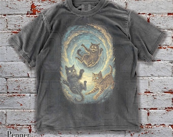 Vintage Cat Portal Shirt, Retro Grunge Comfort Colors Tee, Funny Space Cats Oversized T-Shirt