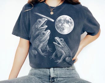 Retro Frog and Moon Graphic Tee: Comfort Colors Vintage Shirt