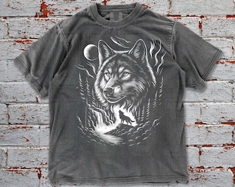 Wolf Vintage 90s Graphic Style Comfort Colors Tee, Nature Galaxy Y2k Streetwear, 2000s Wolf Gift Shirt