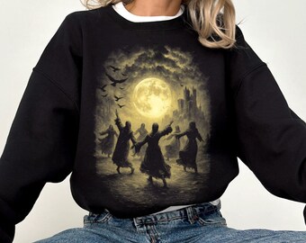 Witch Coven Moon Dance Sweatshirt, Gothic Castle Halloween Sweatshirt