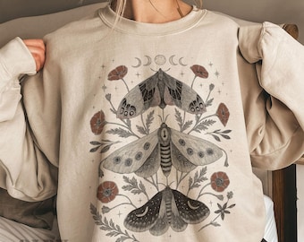 Moth Moon Phases Sweatshirt, Vintage Gothic Floral Sweatshirt and Shirt