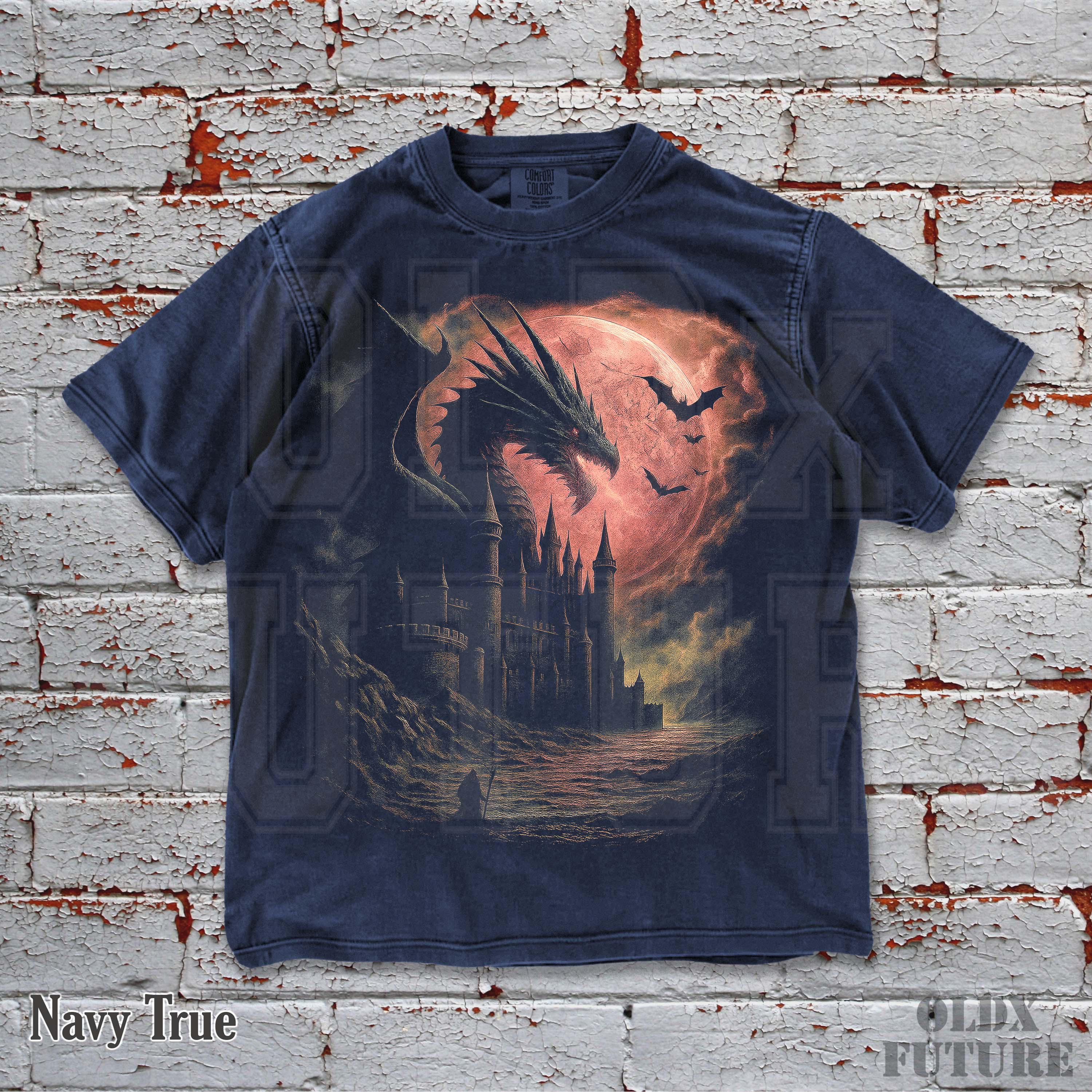 Vintage Oversized Dragon Moon Tee, Comfort Colors Gothic Castle 