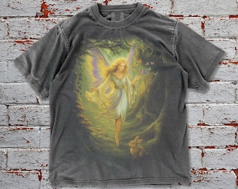 Vintage Fairy Shirt, Oversized Comfort Colors Tee, Retro Angel Forest Graphic T-Shirt
