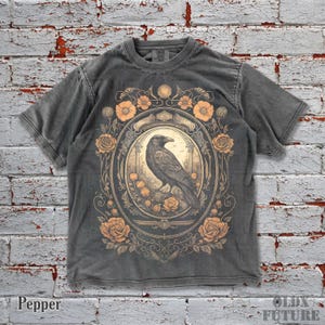 Gothic Raven Comfort Colors Tee: Retro Occult Moon Floral Shirt