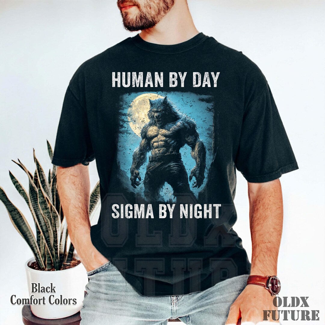 Vintage Human by Chance Alpha Wolf Shirt, Cringe Werewolf Meme Oversize ...
