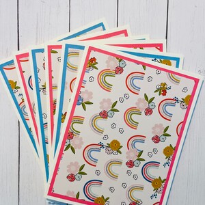 Pensando en ti, sólo porque, hola, conjunto de 6 tarjetas de felicitación hechas a mano, tarjetas de notas, arco iris y flores