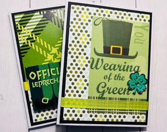 St Patrick’s Day, Shamrocks, Set of 2 Handmade Cards