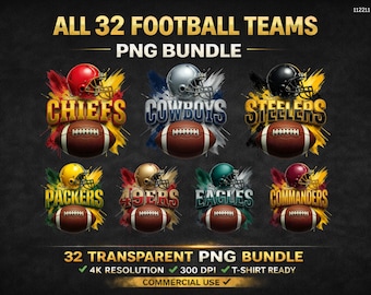 32 NFL Football Clipart PNG Bundle: Use for T-shirt, Stickers, Mug, Frame, Tumbler (Digital Download)