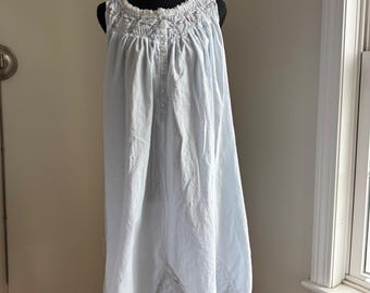 Vintage Eileen West Blue Cotton Lace Nightgown Cottagecore Prairie Maxi Dress M