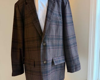 Vintage L.L. Bean Blazer 46R Wool Plaid Sport Coat Mens Brown Jacket 1990/2000