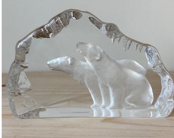 Kosta Boda Polar Bear Crystal Sculpture Signed 93153 Sweden Art Glass heavy!!