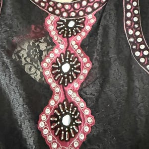 Rare Free People XS Black Lace Embellished Maxi Dress Boho Festival Open Back image 7