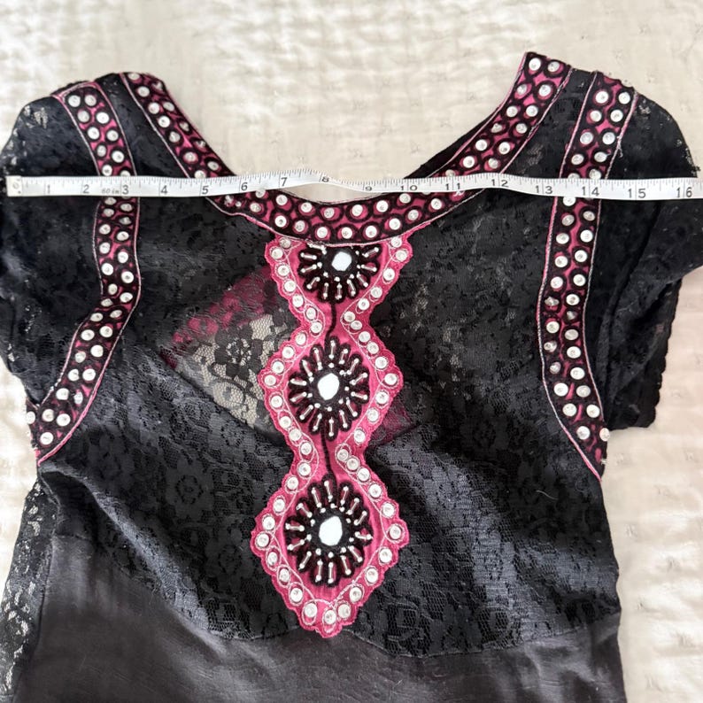 Rare Free People XS Black Lace Embellished Maxi Dress Boho Festival Open Back image 10