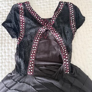 Rare Free People XS Black Lace Embellished Maxi Dress Boho Festival Open Back image 9
