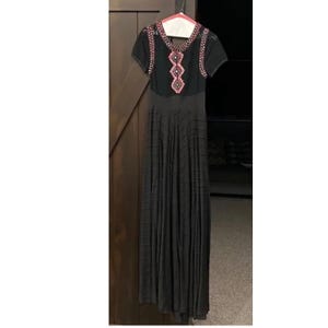Rare Free People XS Black Lace Embellished Maxi Dress Boho Festival Open Back image 16