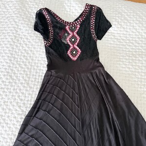 Rare Free People XS Black Lace Embellished Maxi Dress Boho Festival Open Back image 3