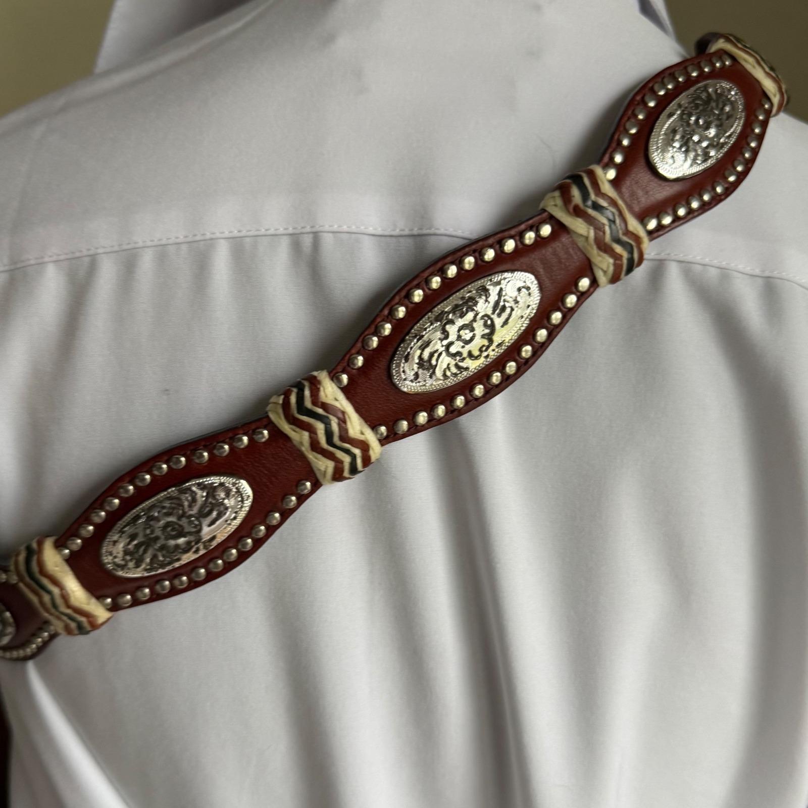 Tony Lama Western Leather Concho Belt Brown Silver Cowgirl Boho 30 ✜?ℍ? ?????? ??ℕ???? ??ℕ? ???? ℂ?ℕℂℍ?  main image 4