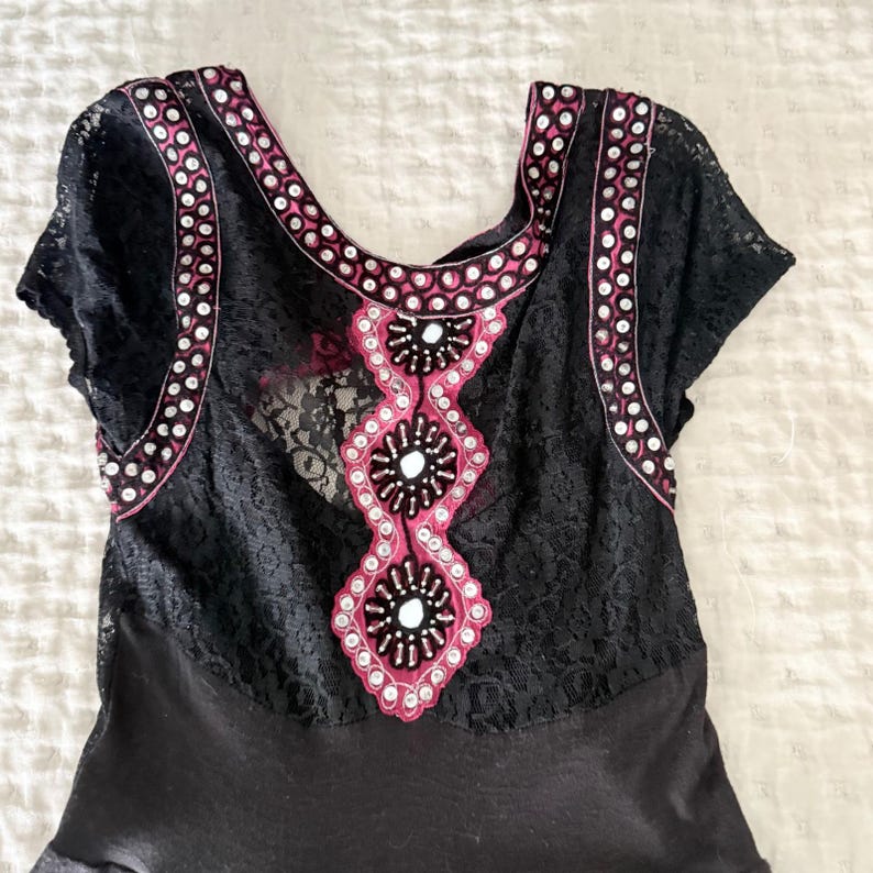 Rare Free People XS Black Lace Embellished Maxi Dress Boho Festival Open Back image 6