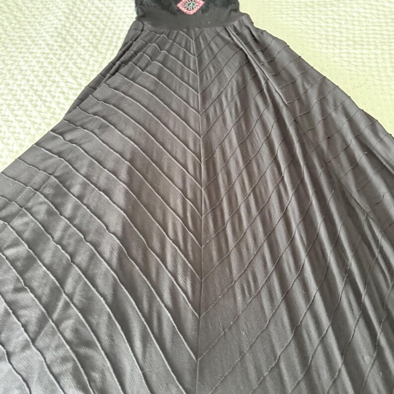 Rare Free People XS Black Lace Embellished Maxi Dress Boho Festival Open Back image 4