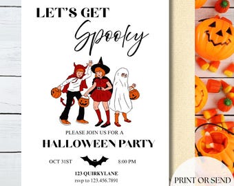 Halloween Party Invitation, Vintage Spooky Canva Template, Digital Download