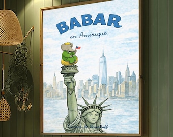 Babar in America Art Print – Statue of Liberty Illustration