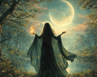 Celtic Brigid Lunar Goddess Art Print - Ethereal Night Grove Poster