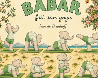 Babar Yoga Art Print - Vintage French Storybook Illustration