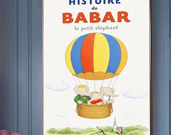 Babar Heißluftballon Druck - Vintage Portrait Kinderzimmer Kunst