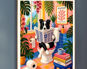 Henri Matisse Border Collie Art Print - Funny Dog Bathroom Wall Decor