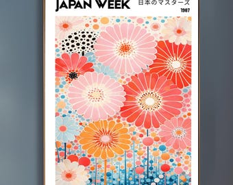 Lámina de la exposición Japan Week Tokyo - Cuadro decorativo floral de dalias en tonos pastel