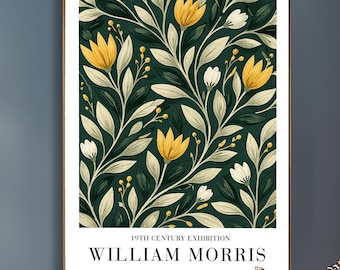 William Morris Exhibition Print - Moody Dark Green Tulip Wall Art