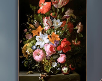 Rachel Ruysch Blommor Stilleben 1704 Konsttryck - Moody Dark Antique Flower Decor