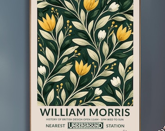 Print William Morris London Underground - humeurige donkergroene tulp muurkunst