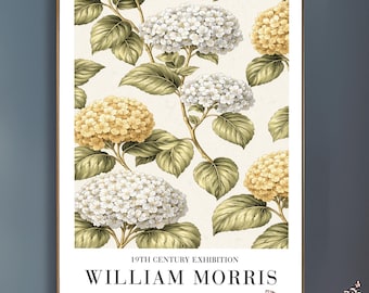 ウィリアム・モリス作「アジサイ展」アートプリント - アーツ・アンド・クラフツ運動の花柄壁飾り