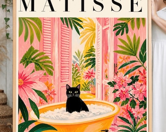 Henri Matisse Black Cat Art Print - Funny Maximalist Bathroom Wall Decor