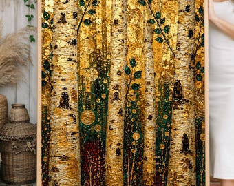 Gustav Klimt Gold Birch Forest Poster - Golden Trees Landscape Art Print