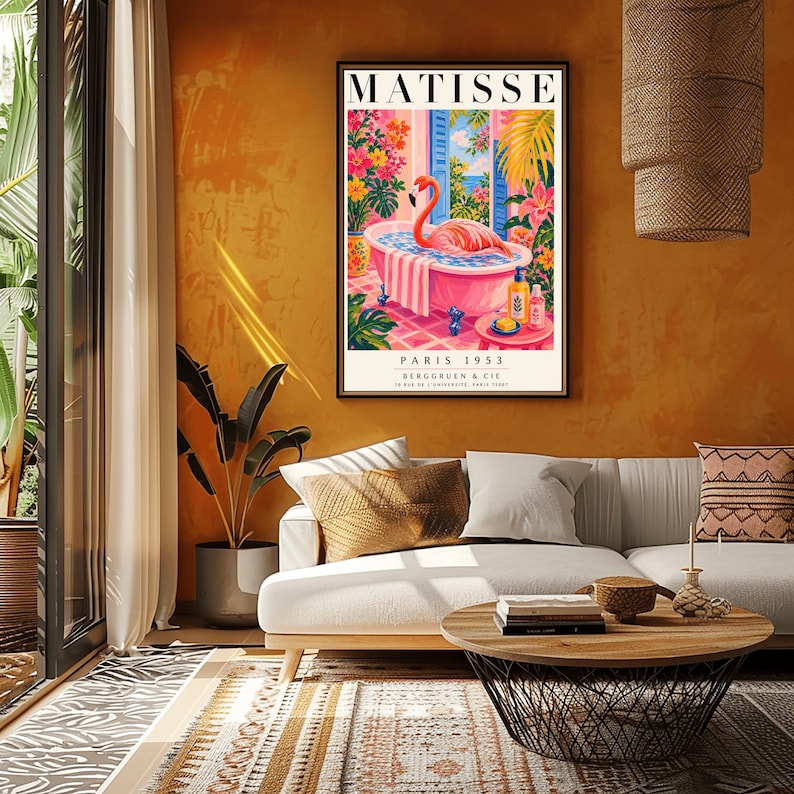 Henri Matisse Flamingo Art Print - Funny Maximalist Bathroom Wall Decor ...