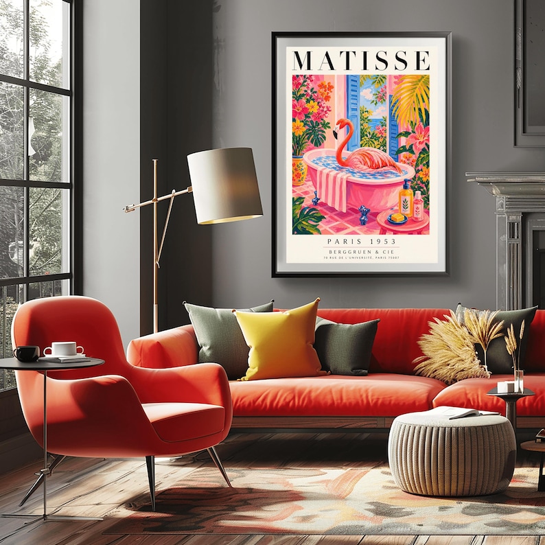 Henri Matisse Flamingo Art Print - Funny Maximalist Bathroom Wall Decor ...
