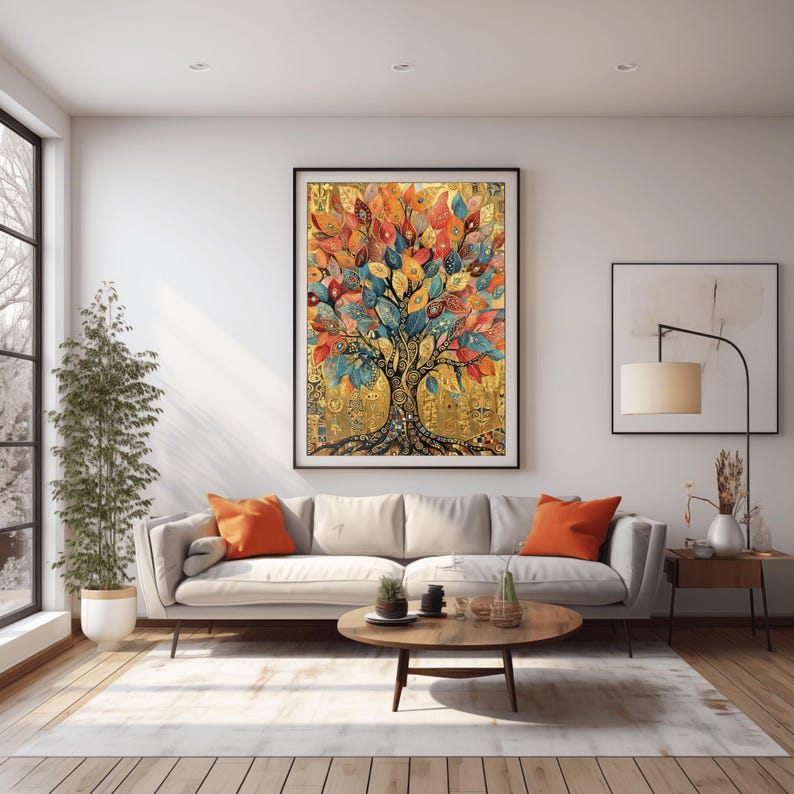 Gustav Klimt Inspired Tree of Life Art - Warm Sunset Mosaic Tree Print ...