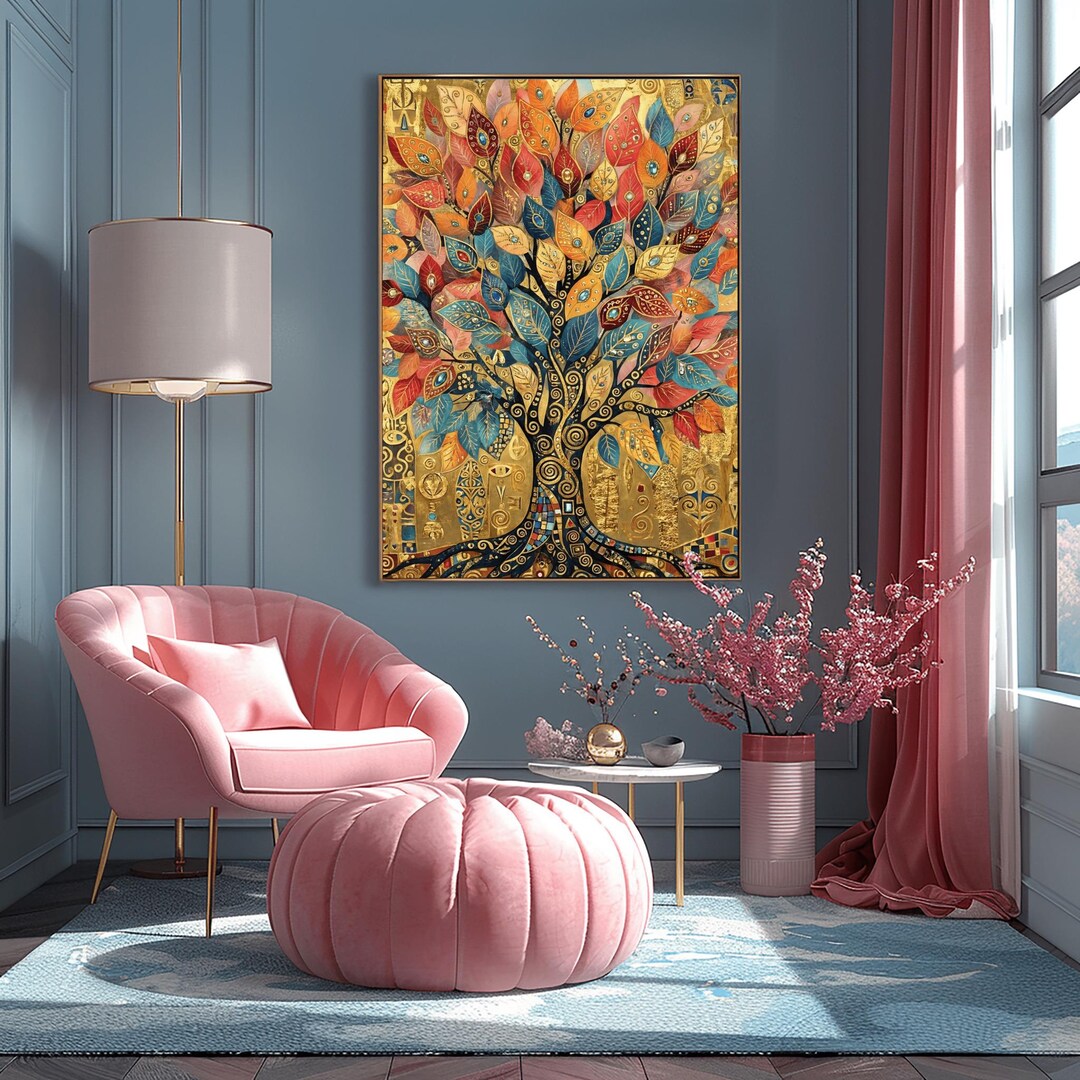 Gustav Klimt Inspired Tree of Life Art - Warm Sunset Mosaic Tree Print ...