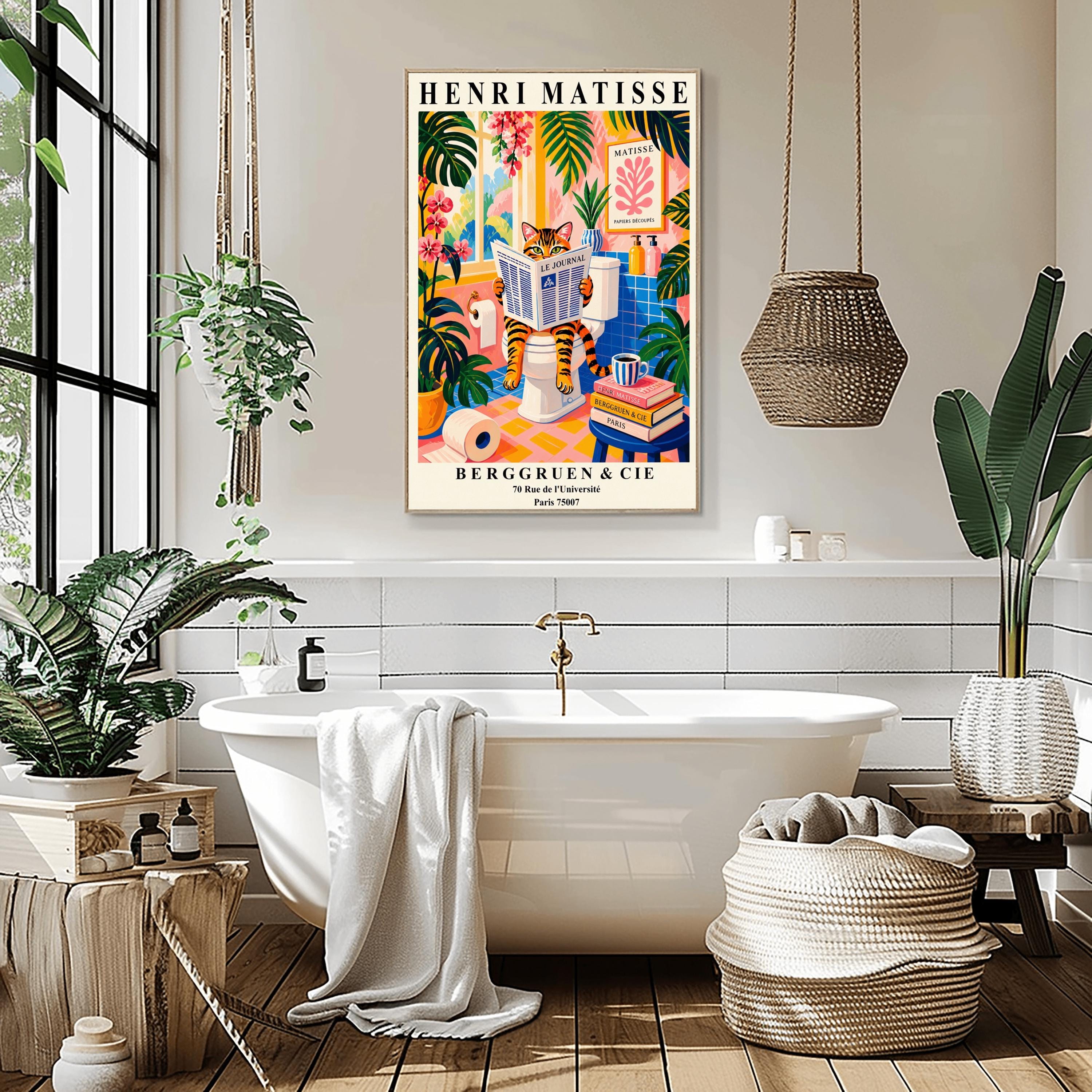 Tabby Cat on Toilet Art Print: Funny Matisse Style Bathroom Wall Art - Etsy