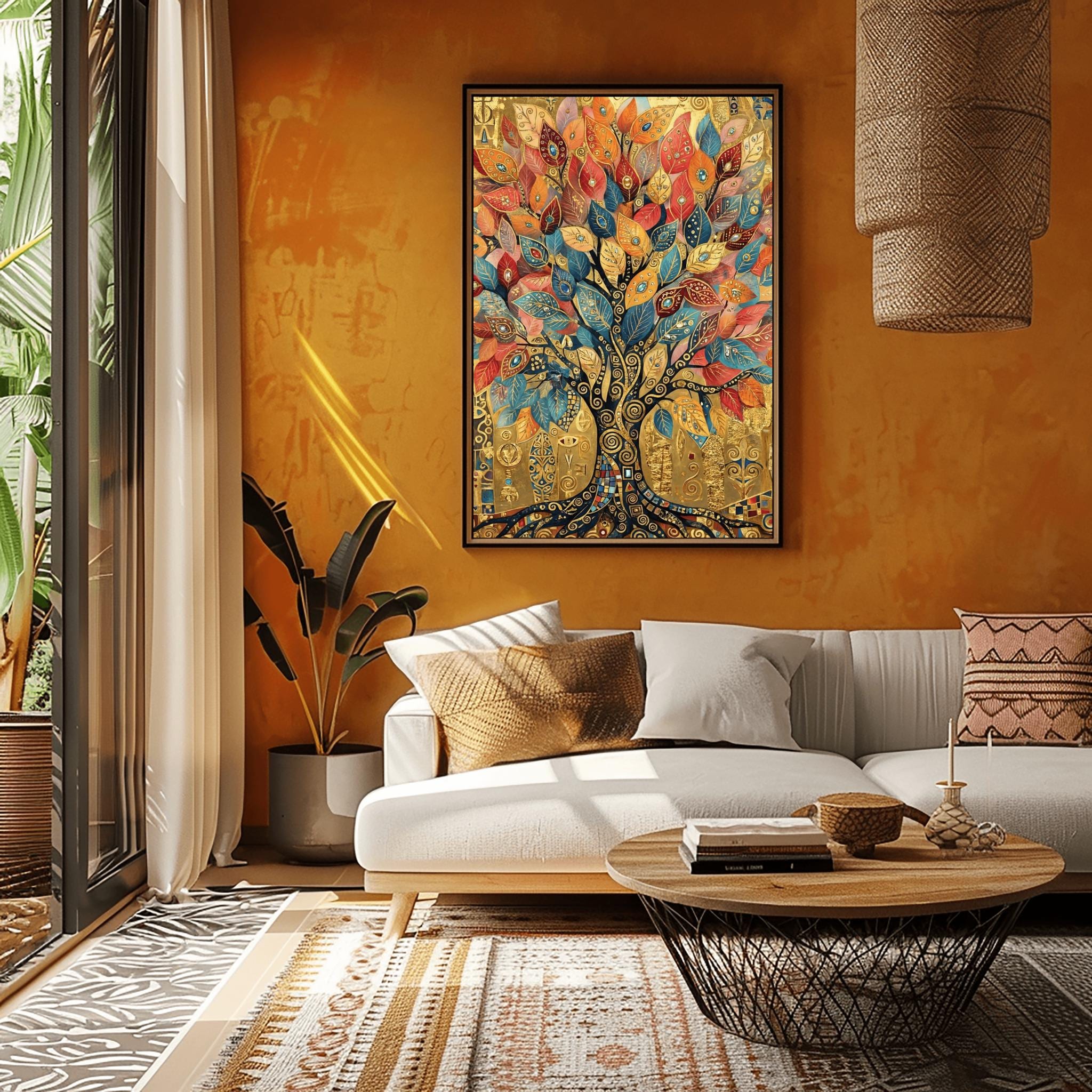 Gustav Klimt Inspired Tree of Life Art - Warm Sunset Mosaic Tree Print ...