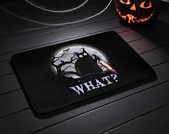 Halloween Cat Mat, Spooky Doormat, Funny Scary Rug, Haunted House Decor, Black Cat Floor Mat, Creepy Entryway Rug, Halloween Home Accent