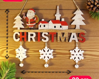 Christmas Door Hanging Ornament, Wooden Christmas Sign, Rustic Xmas Decoration, Holiday Welcome Hanging, Festive Door Decor, Winter Wall Art