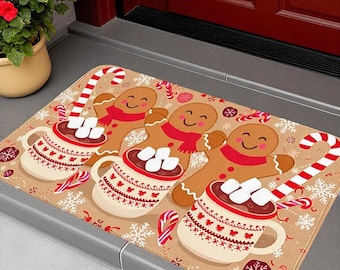 Gingerbread Doormat, Festive Floor Mat, Christmas Rug, Holiday Entrance Mat, Cute Xmas Decoration, Winter Cozy Home Decor, Gift Idea