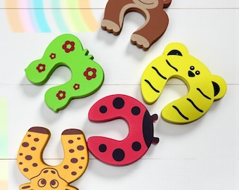 5pcs Door Stopper Set, Baby Safety Finger Guards, Animal Door Stop, Toddler Proofing Door Cushion, Kids Room Finger Pinch Guard