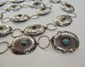 sterling silver and turquoise western concho belt - Navajo, Native American, cowgirl, cowboy, hand stamped, free shipping