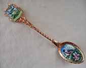 vintage Czechoslovakia souvenir spoon - gold, birds, enameled, gold-plated